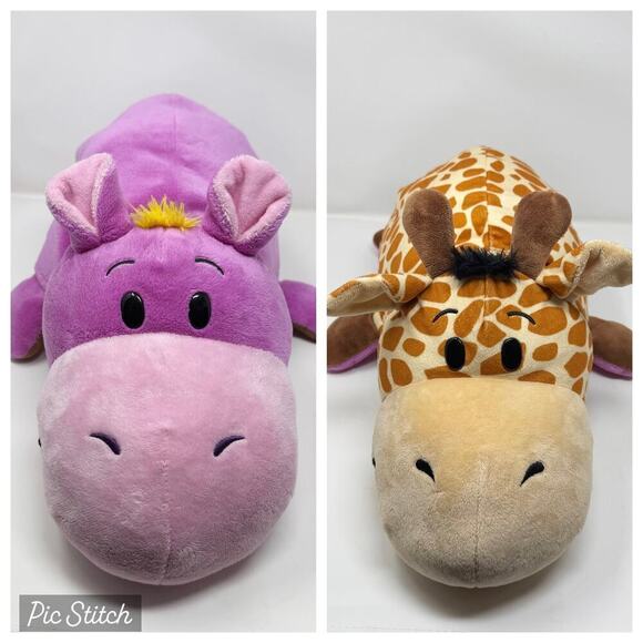 2015 Flip A Zoo Geo Giraffe Ava Hippo 2 in 1 Reversible Purple Brown 19" Plush - Picture 1 of 12